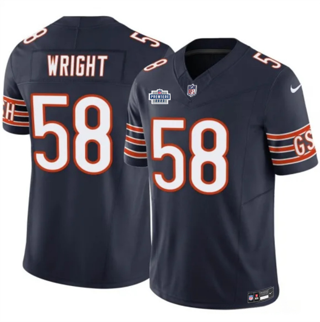 Men's Chicago Bears #58 Darnell Wright Navy 2023 F.U.S.E. Prem1ere Patch Football Stitched Jersey